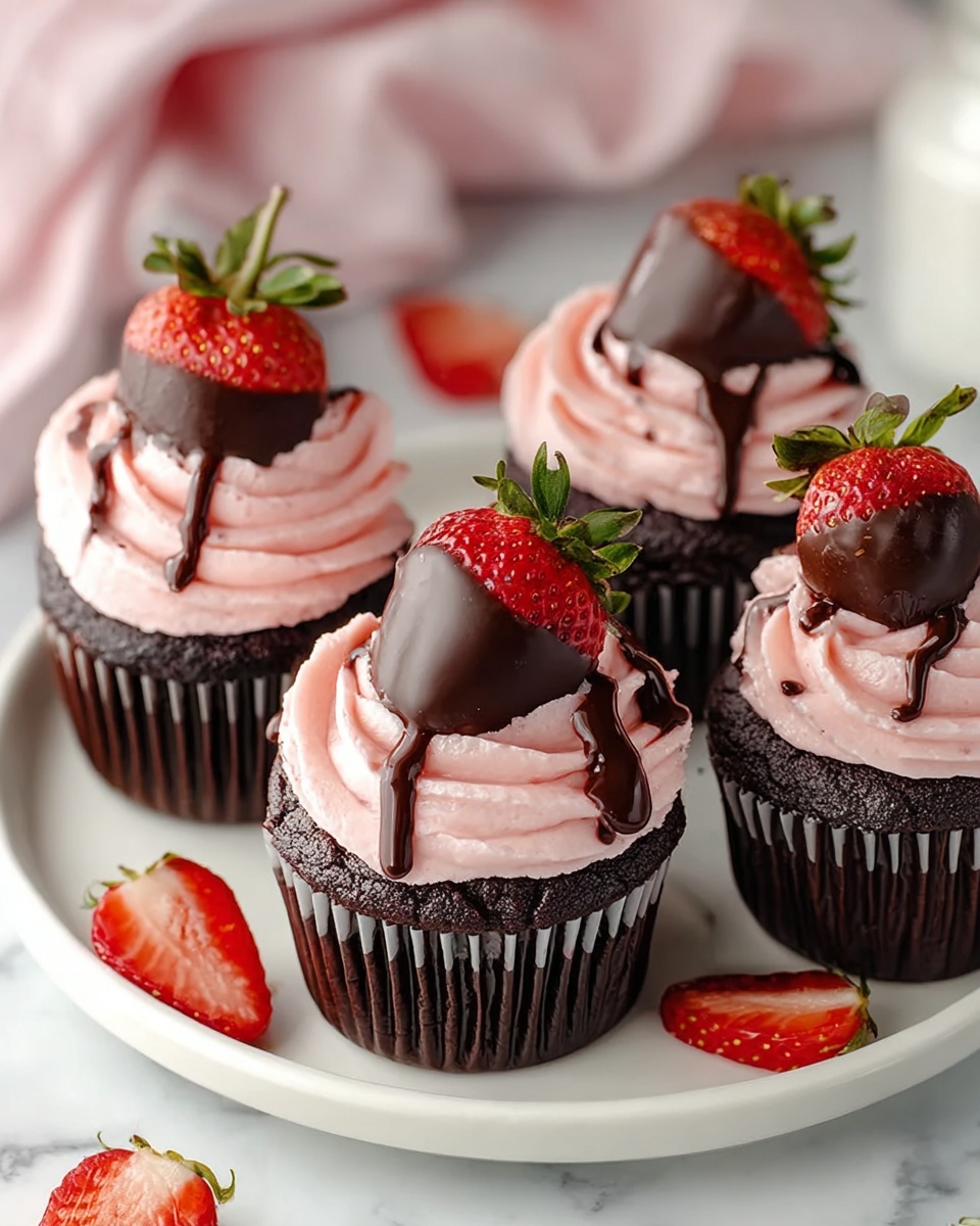 Chocolate Covered Strawberry Cupcakes Recipe - Recipe Image