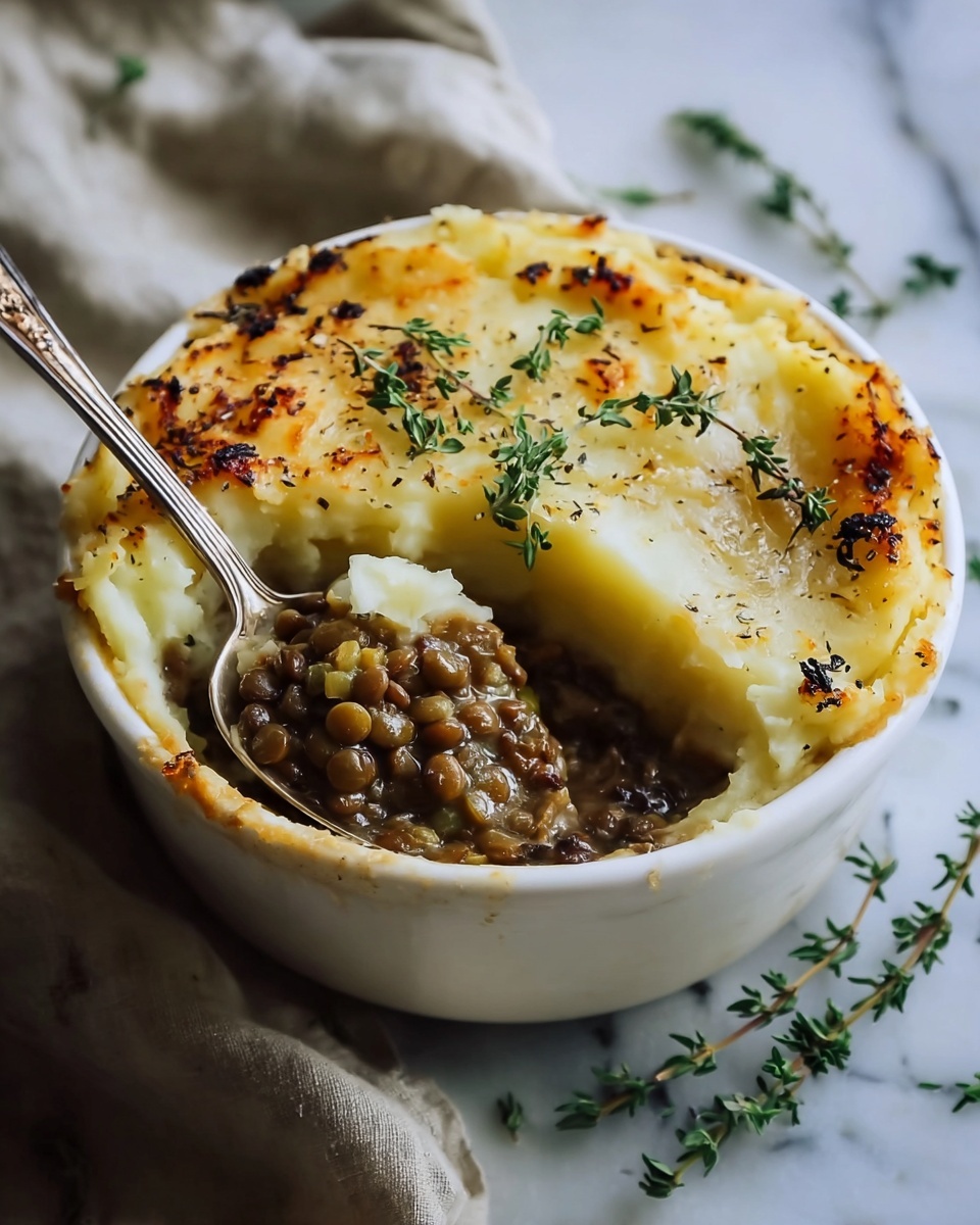 Vegan French Onion Shepherd's Pie with Lentils & Cauliflower Potato Mash Recipe - Recipe Image
