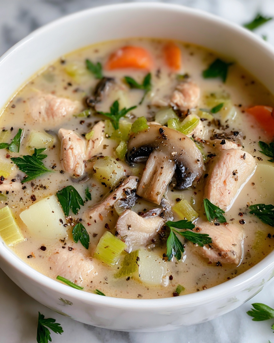 Easy Chicken, Mushroom & Leek Soup Recipe - Recipe Image