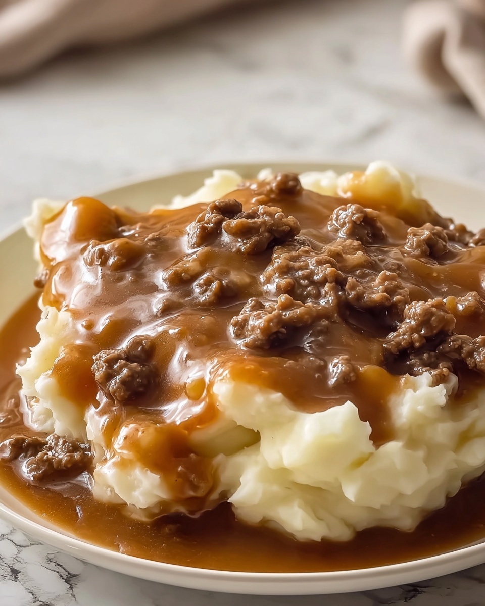 Ground Beef and Gravy Over Mashed Potatoes Recipe - Recipe Image