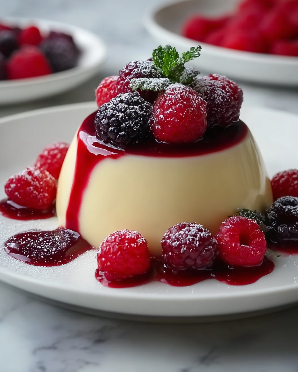 Rose Water Raspberry Panna Cotta with Lychee and Rose Petal Garnishes Recipe - Recipe Image