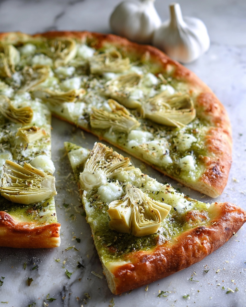 Green Pizza with Pesto, Feta & Artichokes Recipe - Recipe Image
