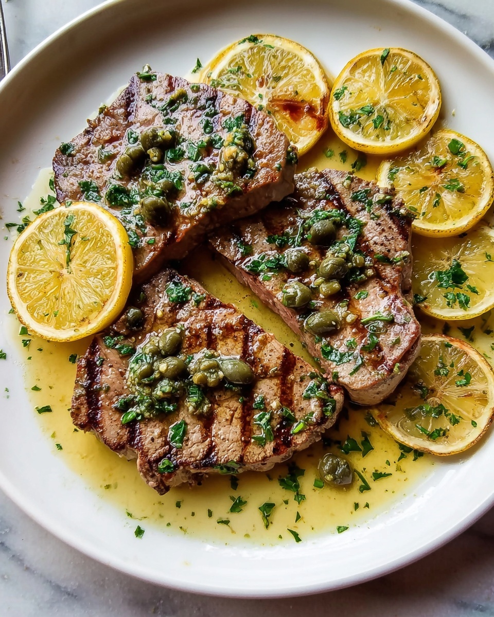 Seared Tuna Steaks with Lemon, Caper, and Parsley Butter Recipe - Recipe Image