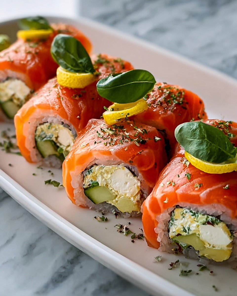 Lemon Basil Salmon Rolls with Asparagus and Warm Lemon Sauce Recipe - Recipe Image