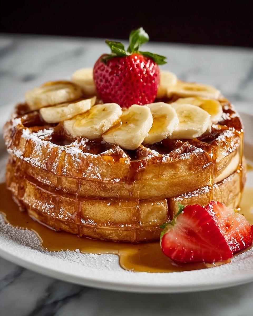 Caramelized Coconut Banana Bread Waffle French Toast Recipe - Recipe Image