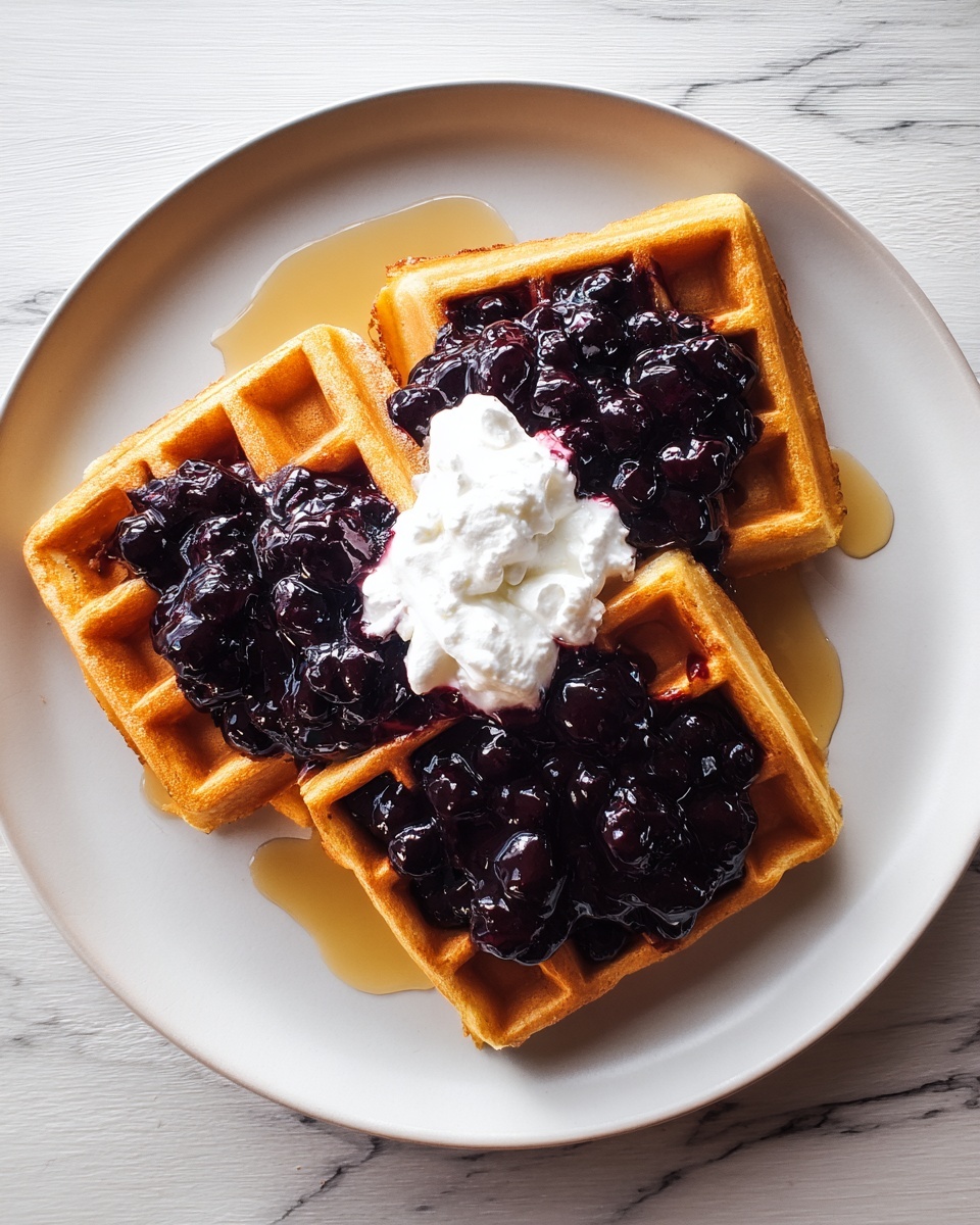 Waffles with Blueberry Compote and Lemon Ricotta Cream Recipe - Recipe Image