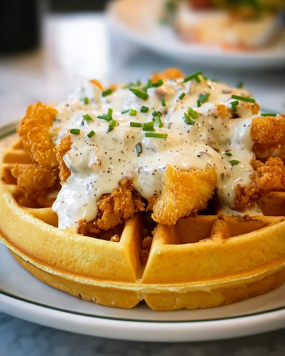 Oven-Fried Chicken with Waffles and White Gravy Delight Recipe - Recipe Image