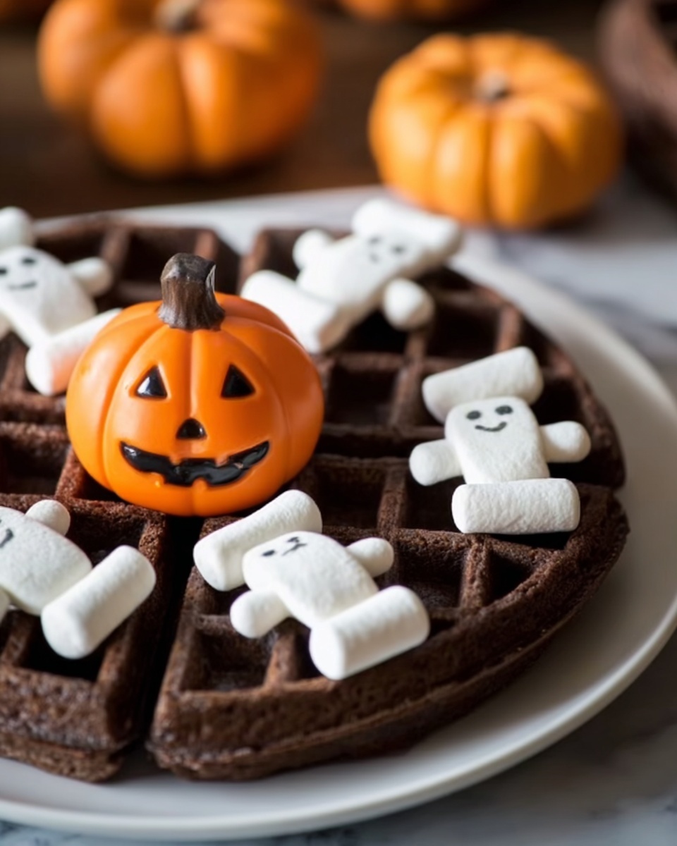 Dark Chocolate Marshmallow Halloween Waffles Recipe - Recipe Image