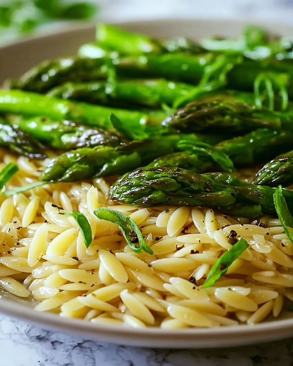 Creamy Orzo with Garlic Butter Asparagus Recipe - Recipe Image