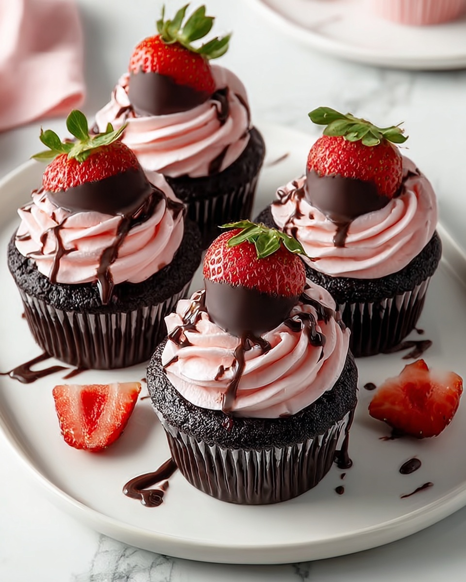 Chocolate Covered Strawberry Cupcakes Recipe - Recipe Image