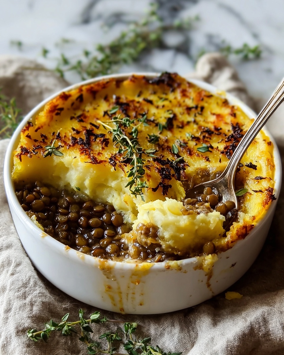 Vegan French Onion Shepherd's Pie with Lentils & Cauliflower Potato Mash Recipe - Recipe Image