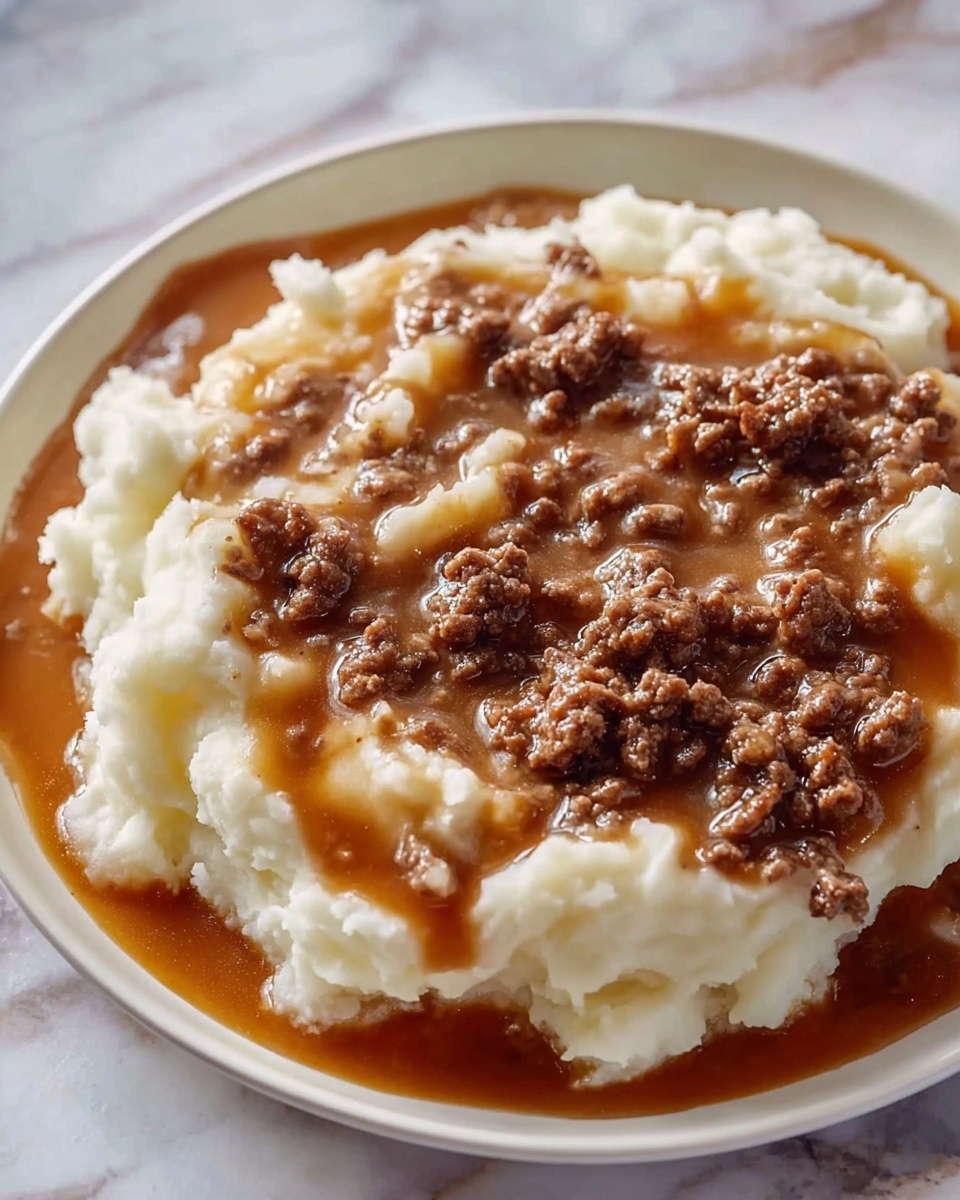 Ground Beef and Gravy Over Mashed Potatoes Recipe - Recipe Image