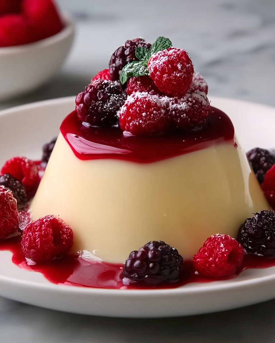 Rose Water Raspberry Panna Cotta with Lychee and Rose Petal Garnishes Recipe - Recipe Image