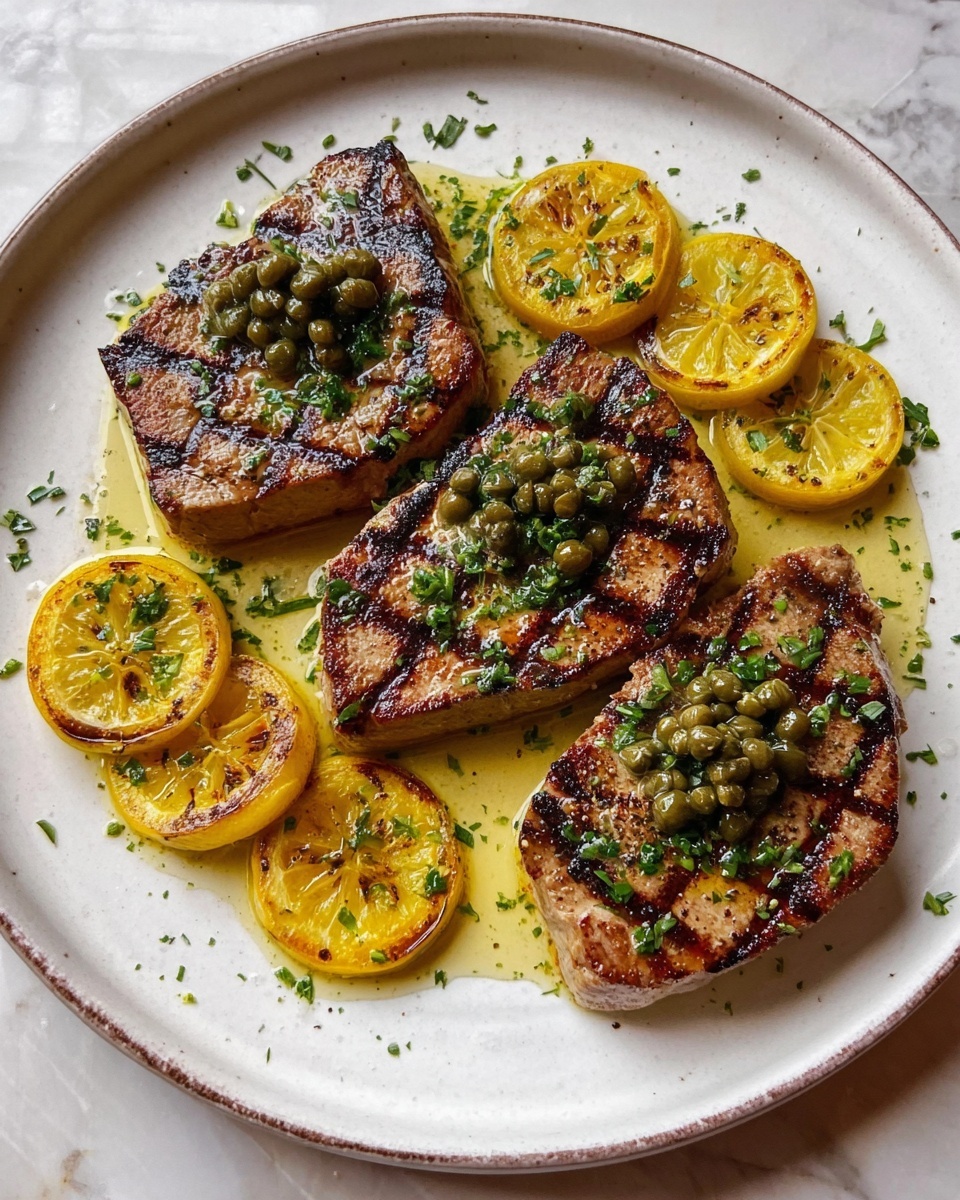 Seared Tuna Steaks with Lemon, Caper, and Parsley Butter Recipe - Recipe Image