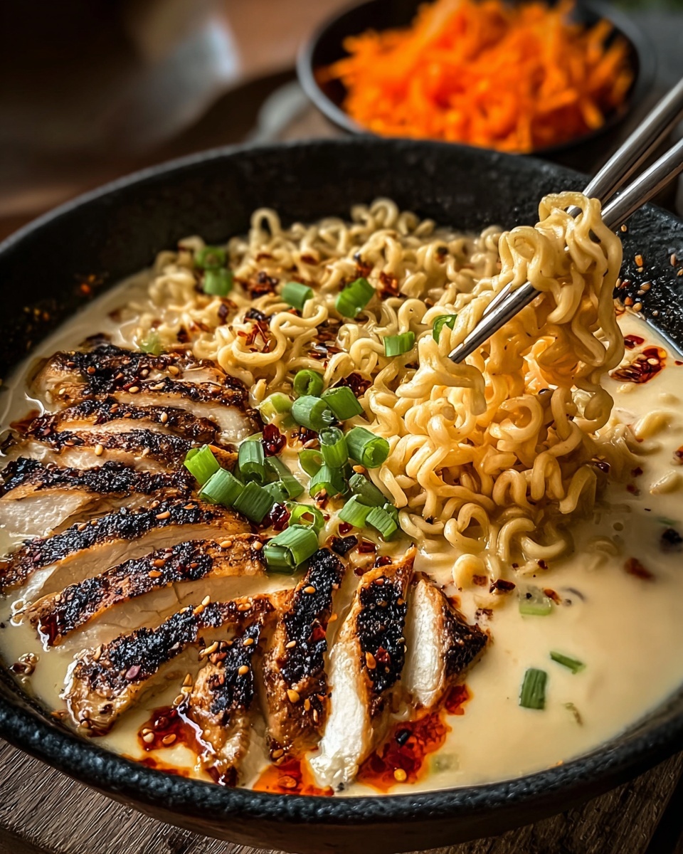 Fiery Chicken Ramen with Creamy Garlic Sauce Recipe - Recipe Image