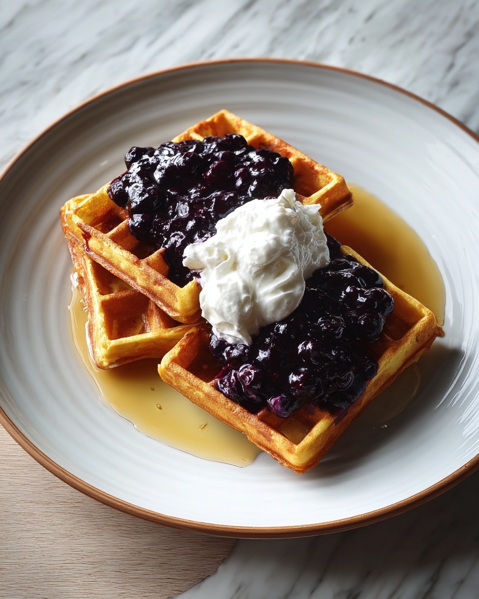 Waffles with Blueberry Compote and Lemon Ricotta Cream Recipe - Recipe Image