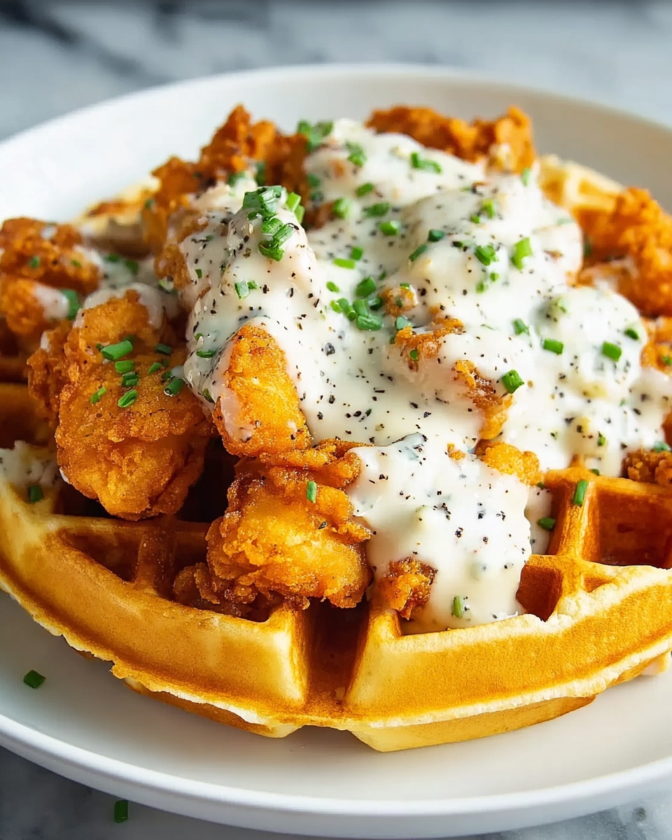 Oven-Fried Chicken with Waffles and White Gravy Delight Recipe - Recipe Image