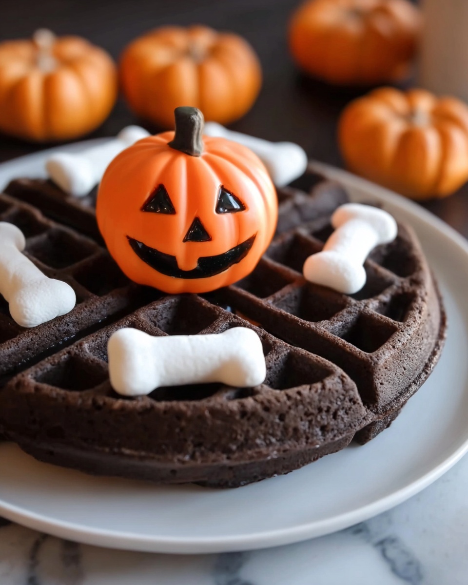 Dark Chocolate Marshmallow Halloween Waffles Recipe - Recipe Image