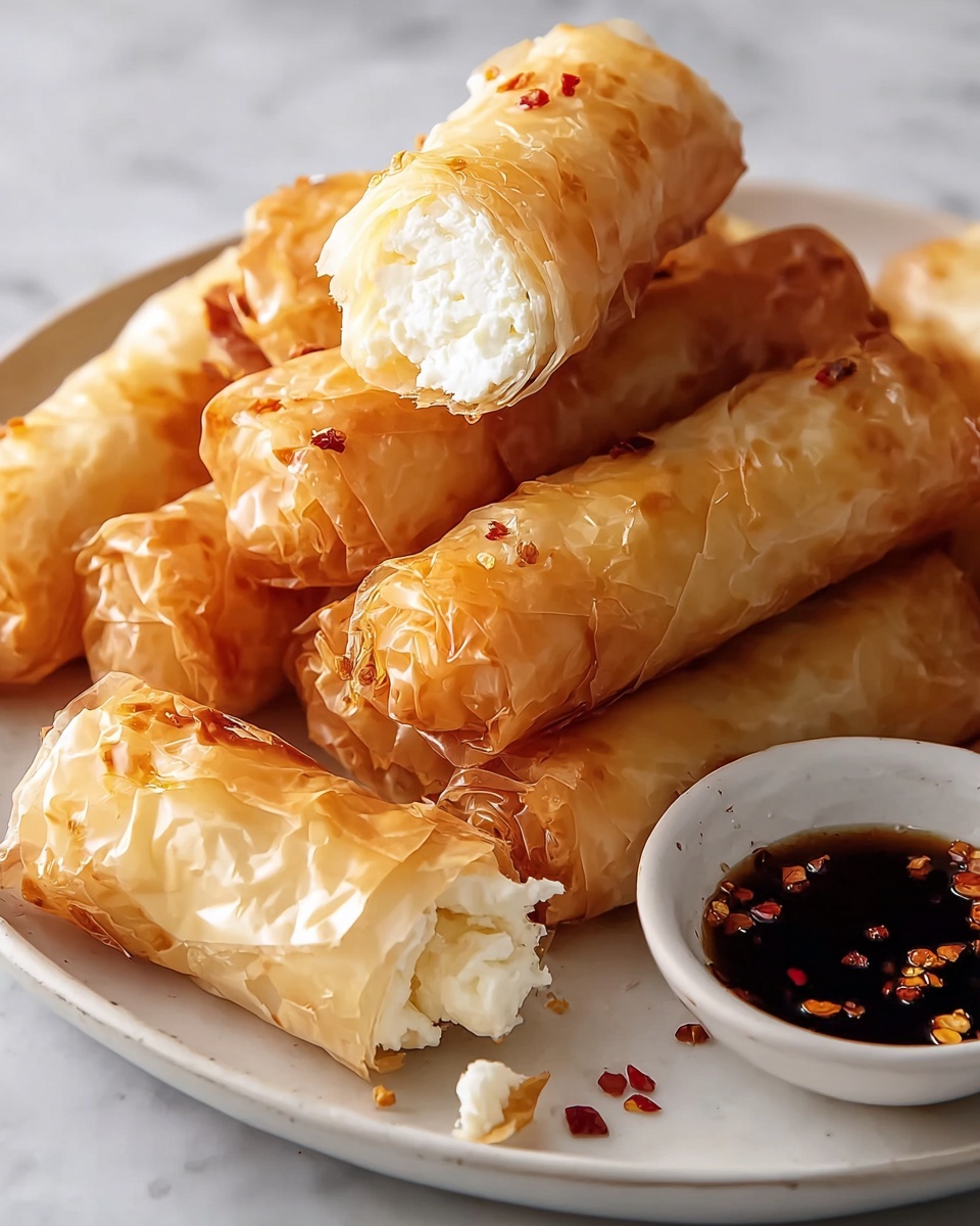 Oven Fried Feta Rolls with Chili Honey Recipe - Recipe Image