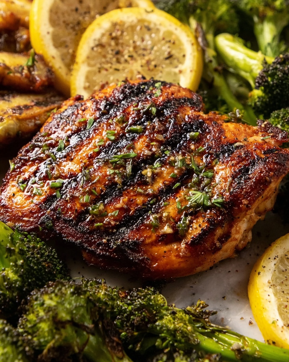 Grilled Lemon Garlic Chicken with Roasted Broccoli Recipe - Recipe Image