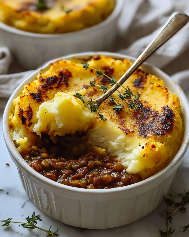 Vegan French Onion Shepherd’s Pie with Lentils & Cauliflower Potato Mash Recipe