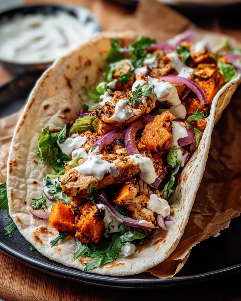 Curry Chicken Gyro with Tahini Sweet Potatoes and Fresh Herb Salad Recipe