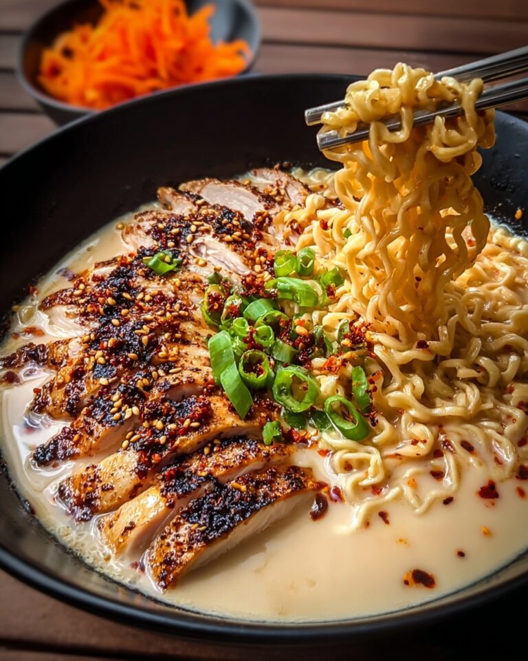 Fiery Chicken Ramen with Creamy Garlic Sauce Recipe