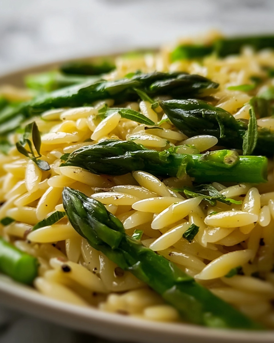 Creamy Orzo with Garlic Butter Asparagus Recipe - Recipe Image