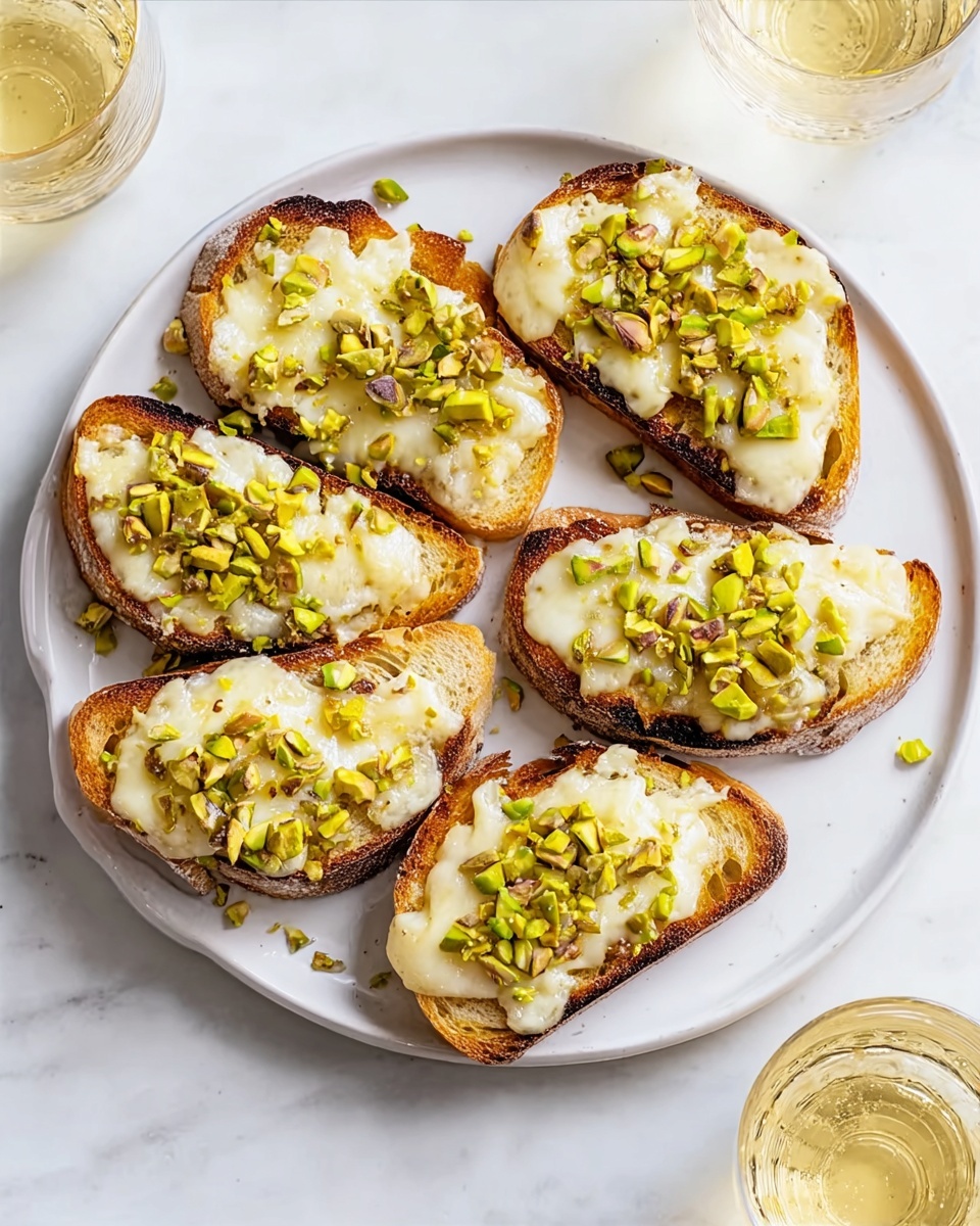White Cheddar Brussels Sprouts & Pistachio Crostini with Hot Honey Recipe - Recipe Image