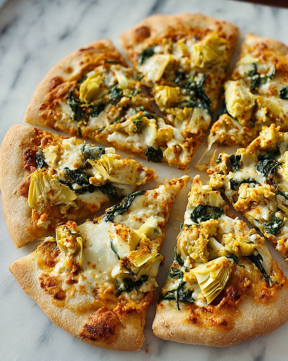 High Protein Spinach Artichoke Pizza Recipe - Recipe Image