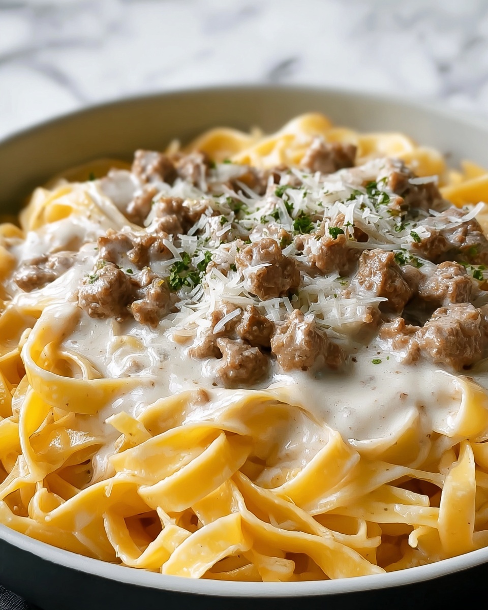 One-Pot Creamy Beef and Garlic Butter Pasta Recipe - Recipe Image