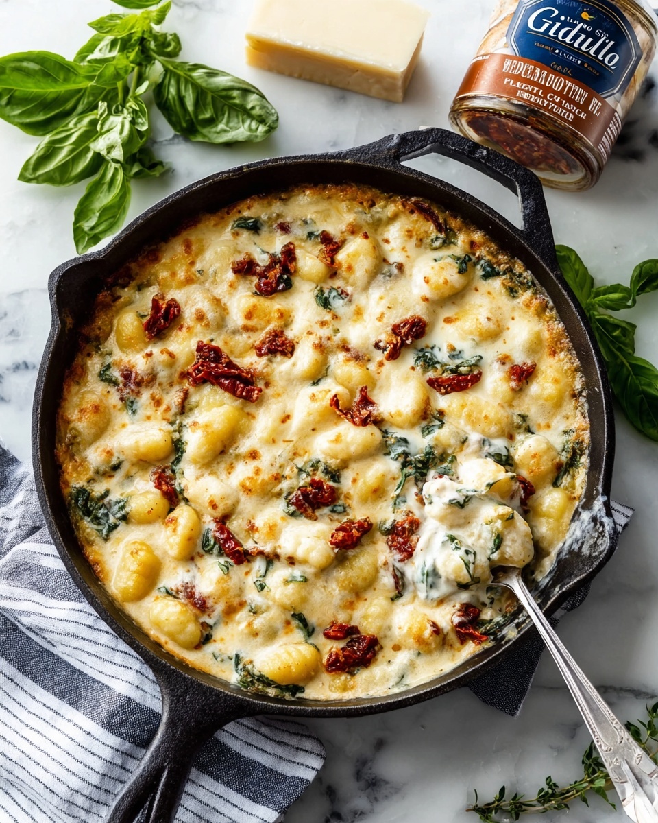 Tuscan Baked Gnocchi with Sun-Dried Tomatoes, Spinach, and Mozzarella Recipe - Recipe Image
