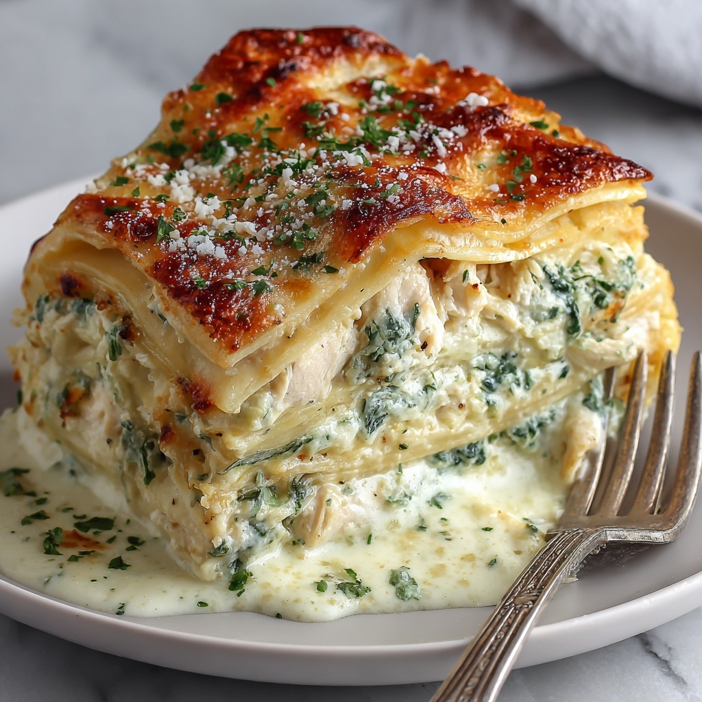 Creamy White Chicken and Spinach Lasagna Recipe - Recipe Image