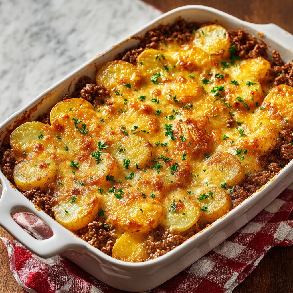 Cheesy Ground Beef Potato Casserole Recipe - Recipe Image