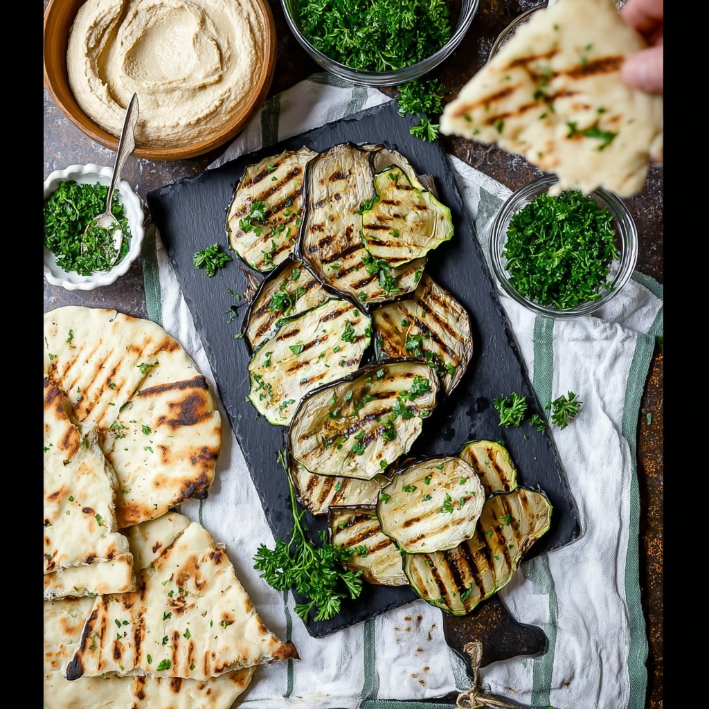 Grilled Zucchini and Eggplant with Hummus and Naan Recipe - Recipe Image