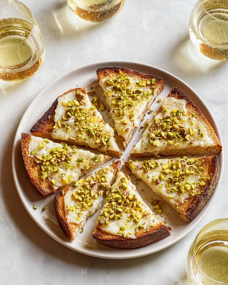 White Cheddar Brussels Sprouts & Pistachio Crostini with Hot Honey Recipe - Recipe Image