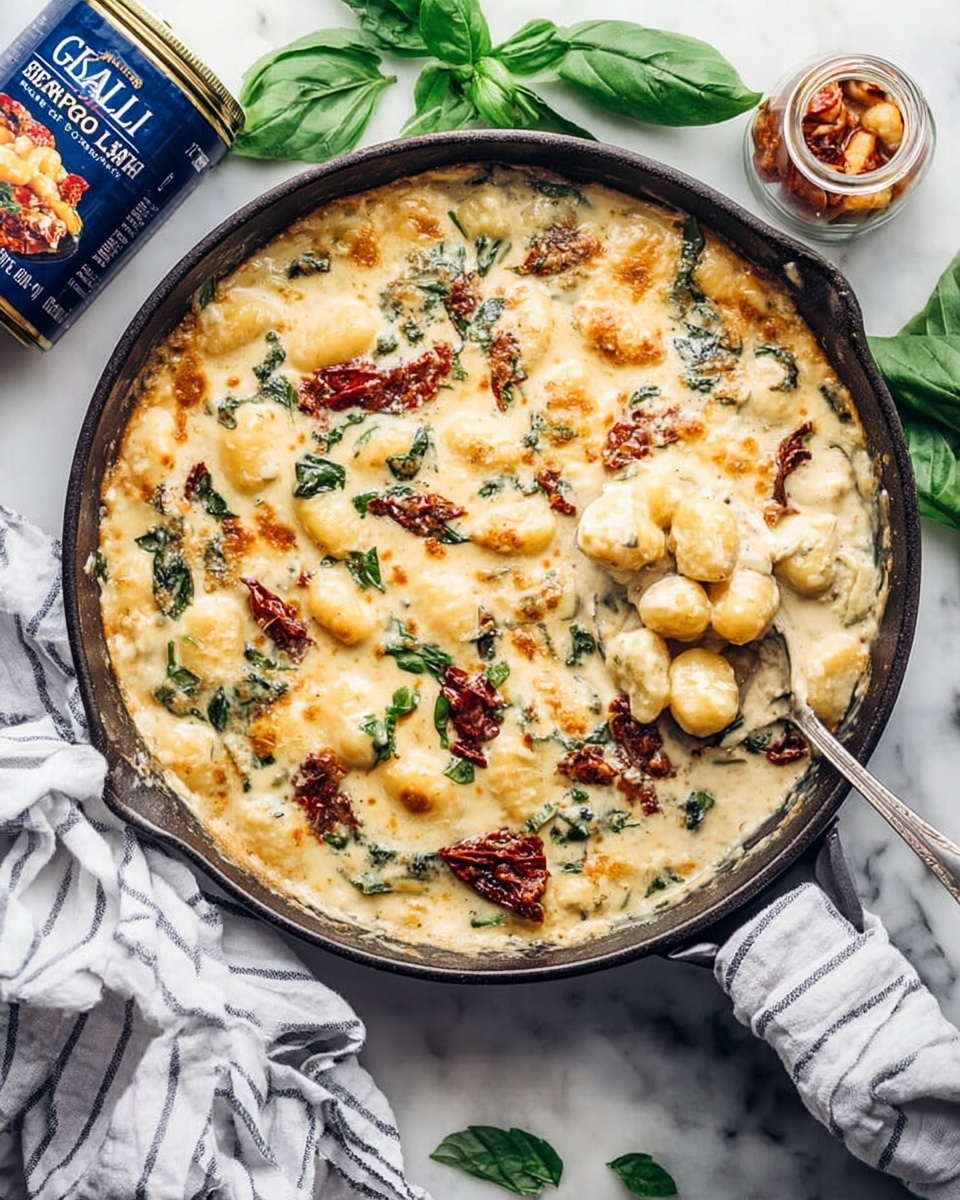 Tuscan Baked Gnocchi with Sun-Dried Tomatoes, Spinach, and Mozzarella Recipe - Recipe Image