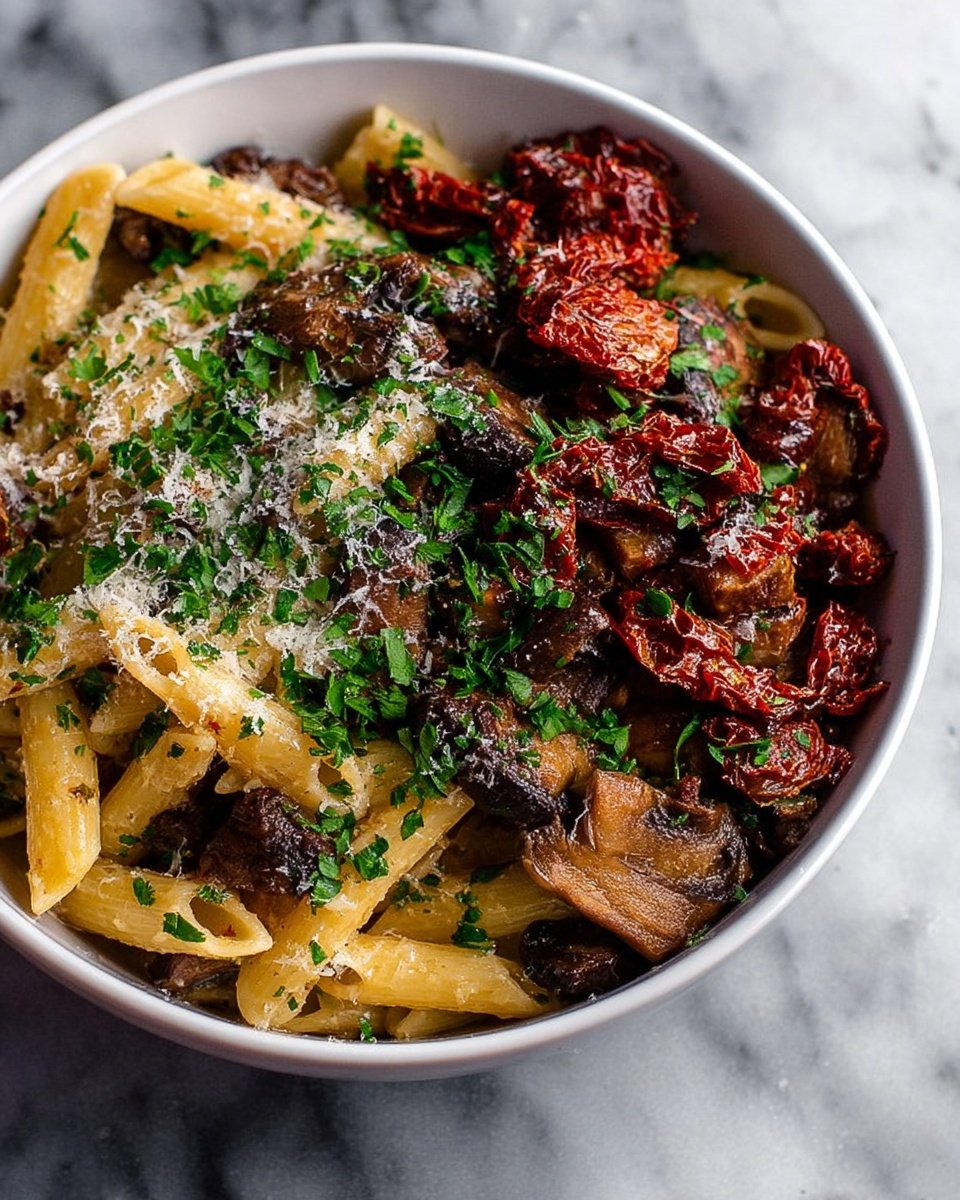 Chorizo Pasta with Mushrooms and Sun-Dried Tomatoes Recipe - Recipe Image