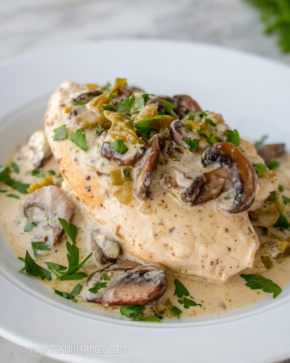 Chicken with Mushroom White Wine Cream Sauce Recipe - Recipe Image