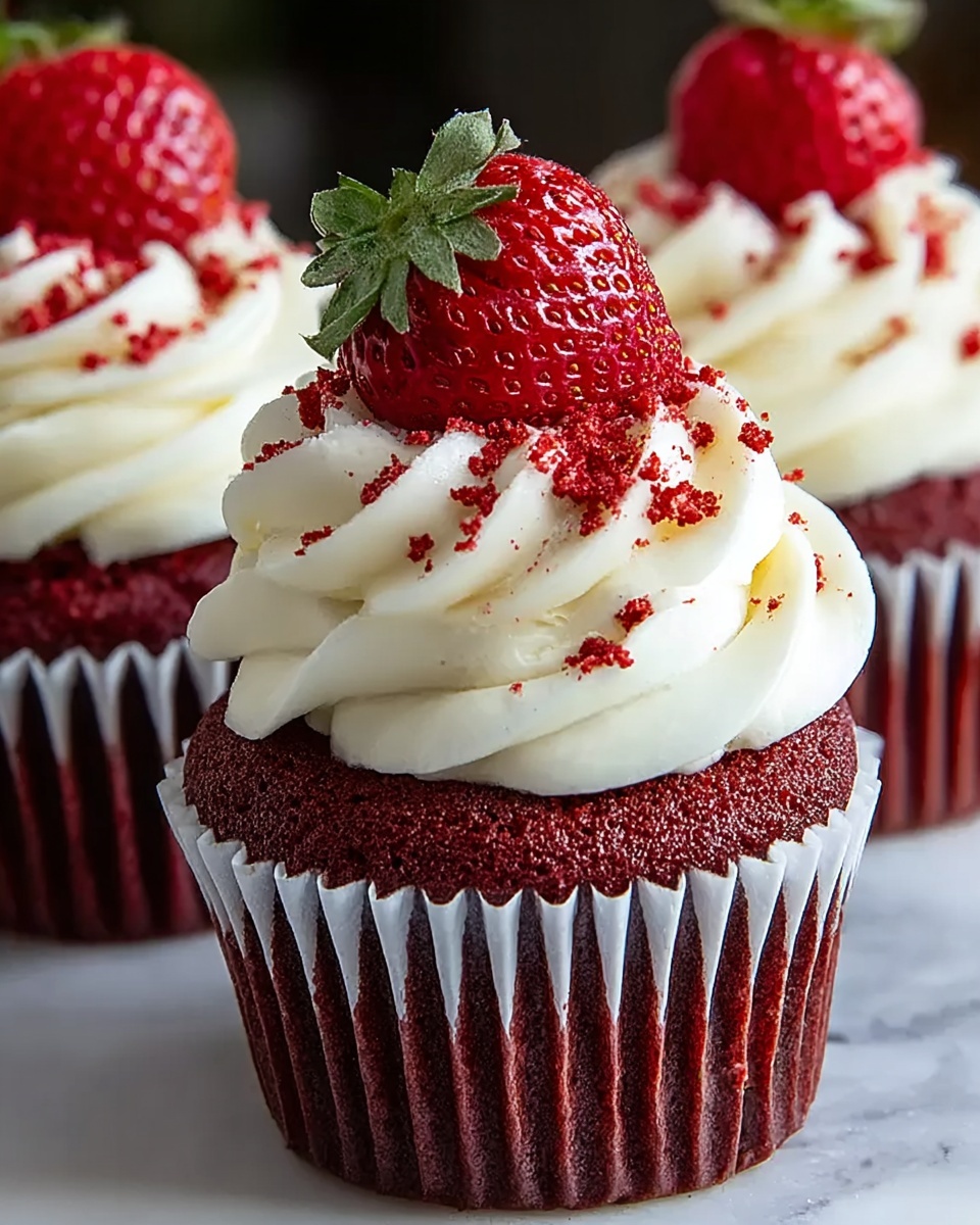 Strawberry Cheesecake Red Velvet Cupcakes Recipe - Recipe Image