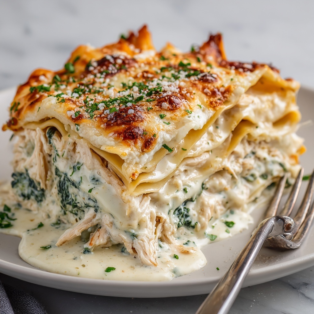 Creamy White Chicken and Spinach Lasagna Recipe - Recipe Image