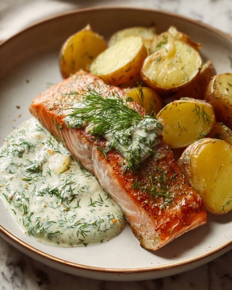 Dill Salmon with Potato Wedges and Creamy Pickle Dill Sauce Recipe