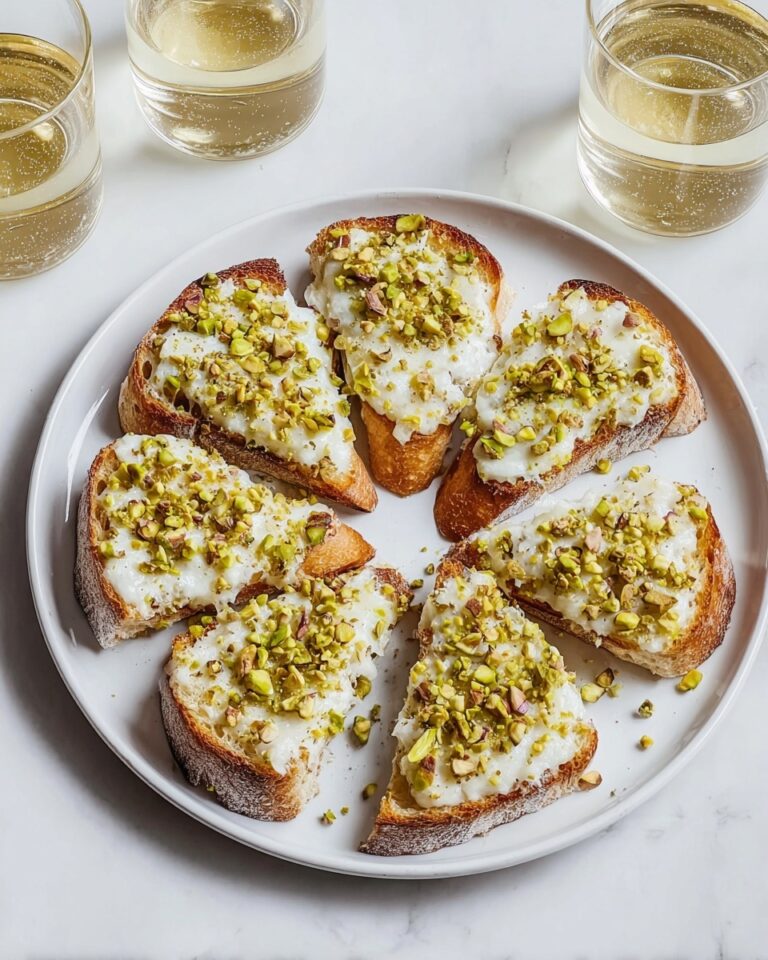 White Cheddar Brussels Sprouts & Pistachio Crostini with Hot Honey Recipe