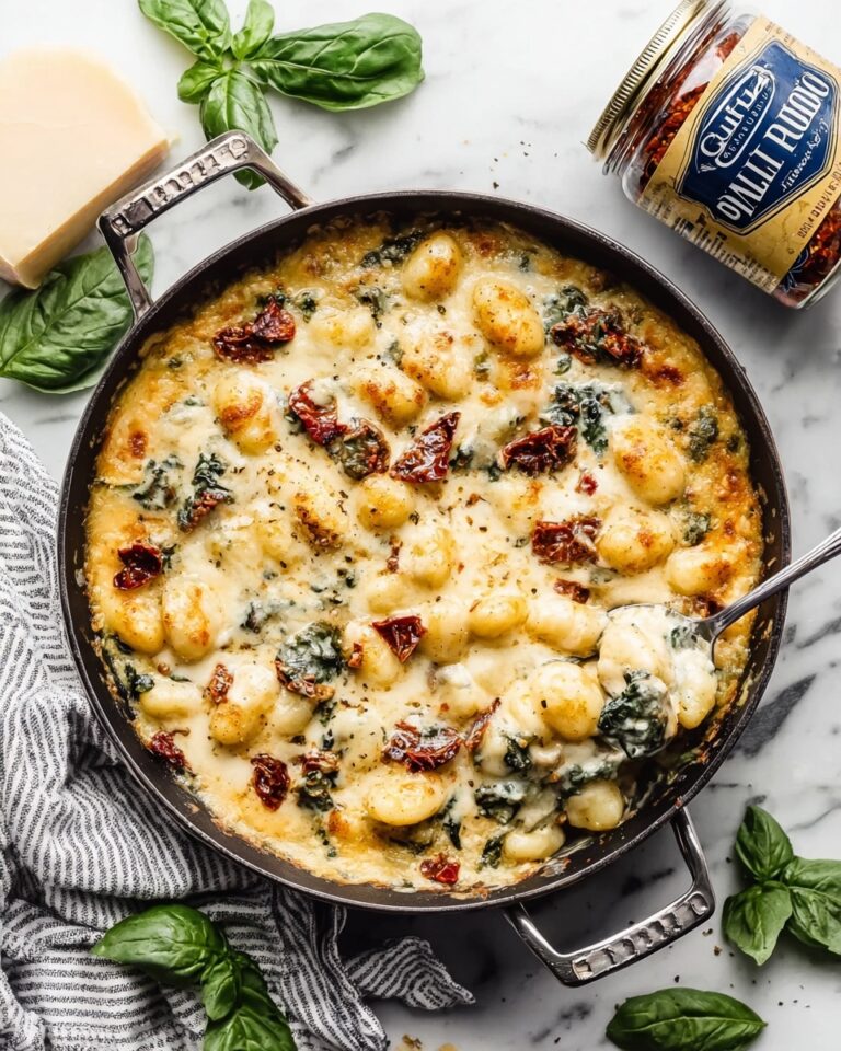 Tuscan Baked Gnocchi with Sun-Dried Tomatoes, Spinach, and Mozzarella Recipe