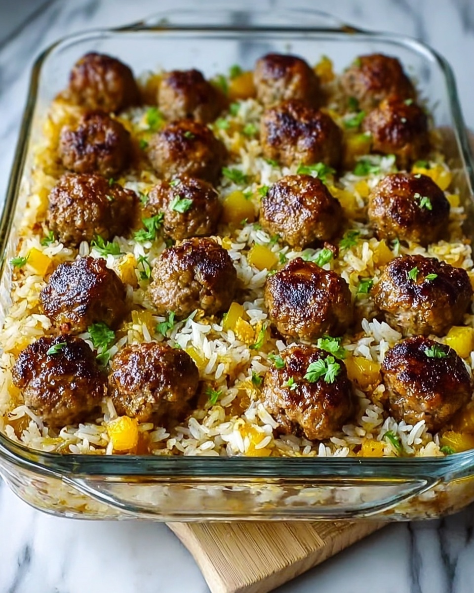 Honey Garlic Meatball Rice Bake Recipe - Recipe Image