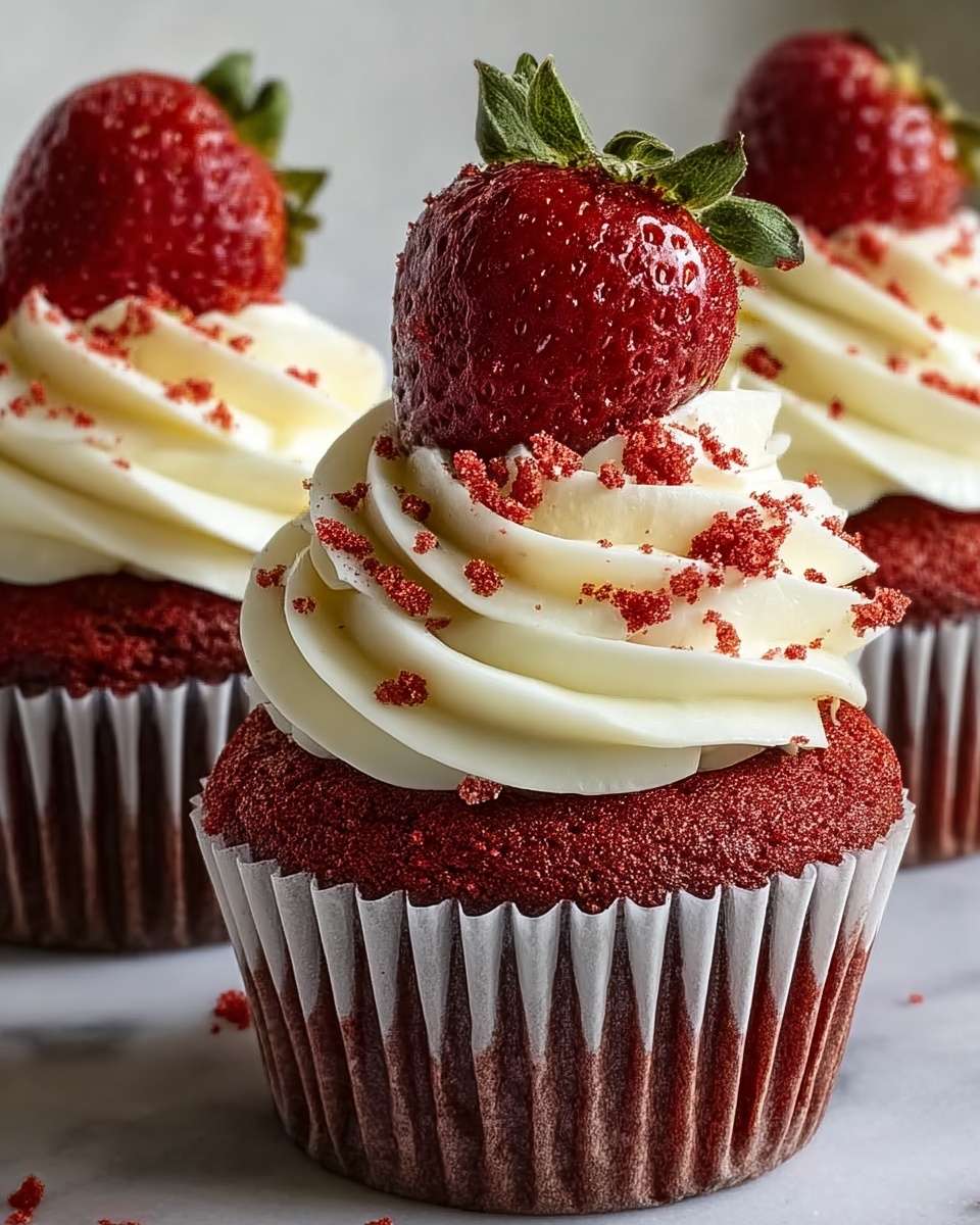 Strawberry Cheesecake Red Velvet Cupcakes Recipe - Recipe Image