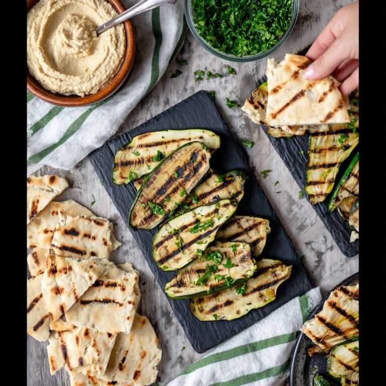 Grilled Zucchini and Eggplant with Hummus and Naan Recipe