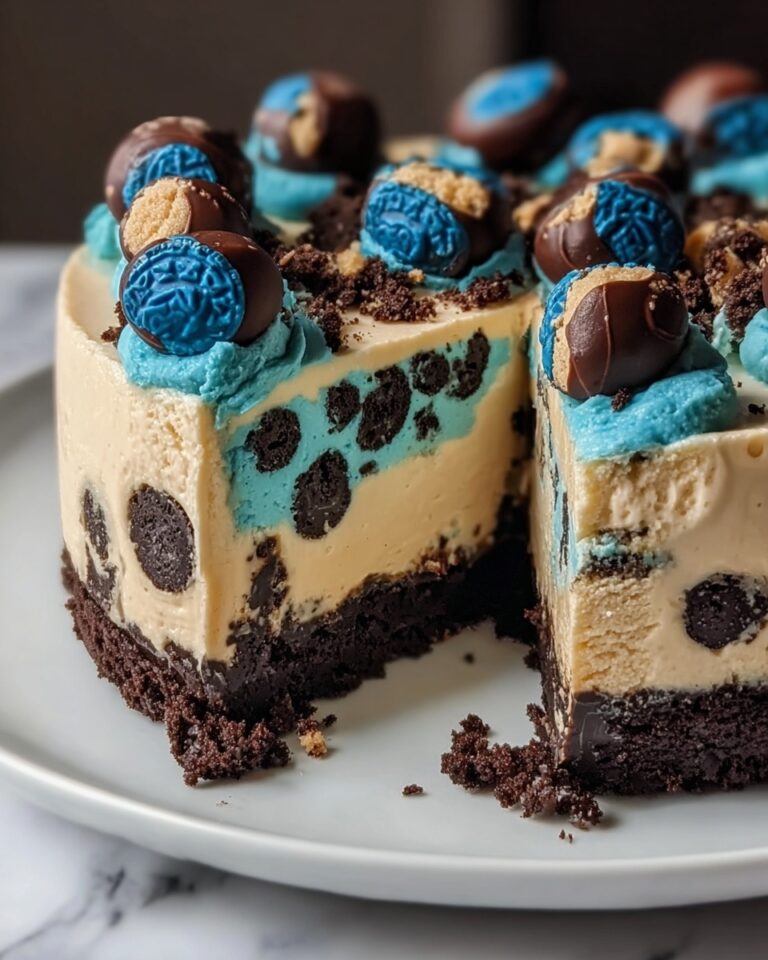 Cookie Monster Cheesecake with Oreo Cookies and Chocolate Ganache Recipe