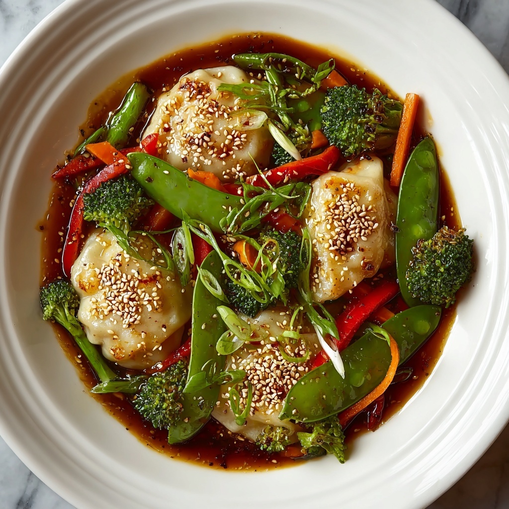Potsticker Stir Fry with Vegetables and Sesame Seeds Recipe - Recipe Image