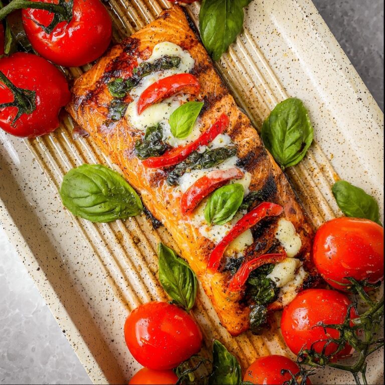 Caprese Stuffed Salmon with Balsamic Roasted Tomatoes Recipe